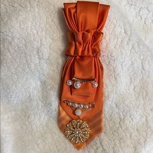 Embellished Orange Satin Necktie Necklace